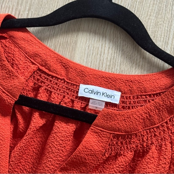 Calvin Klein Gauze Split Neck Tiered Swing Dress - Size 12 - Picture 6 of 6